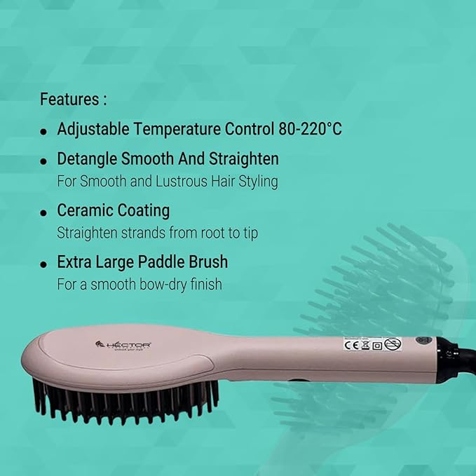 Hector Professional Hair Straightening Brush, The Speed Styler for Smooth Styling with Adjustable Temperature Control