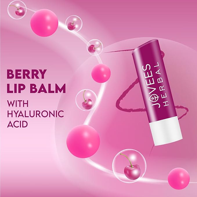 Jovees Herbal Berry Lip Balm with Hyaluronic Acid | 24 Hour Hydration | Rejuvenates Dry and Chapped Lips | Gives Soft & Supple Lips 5g