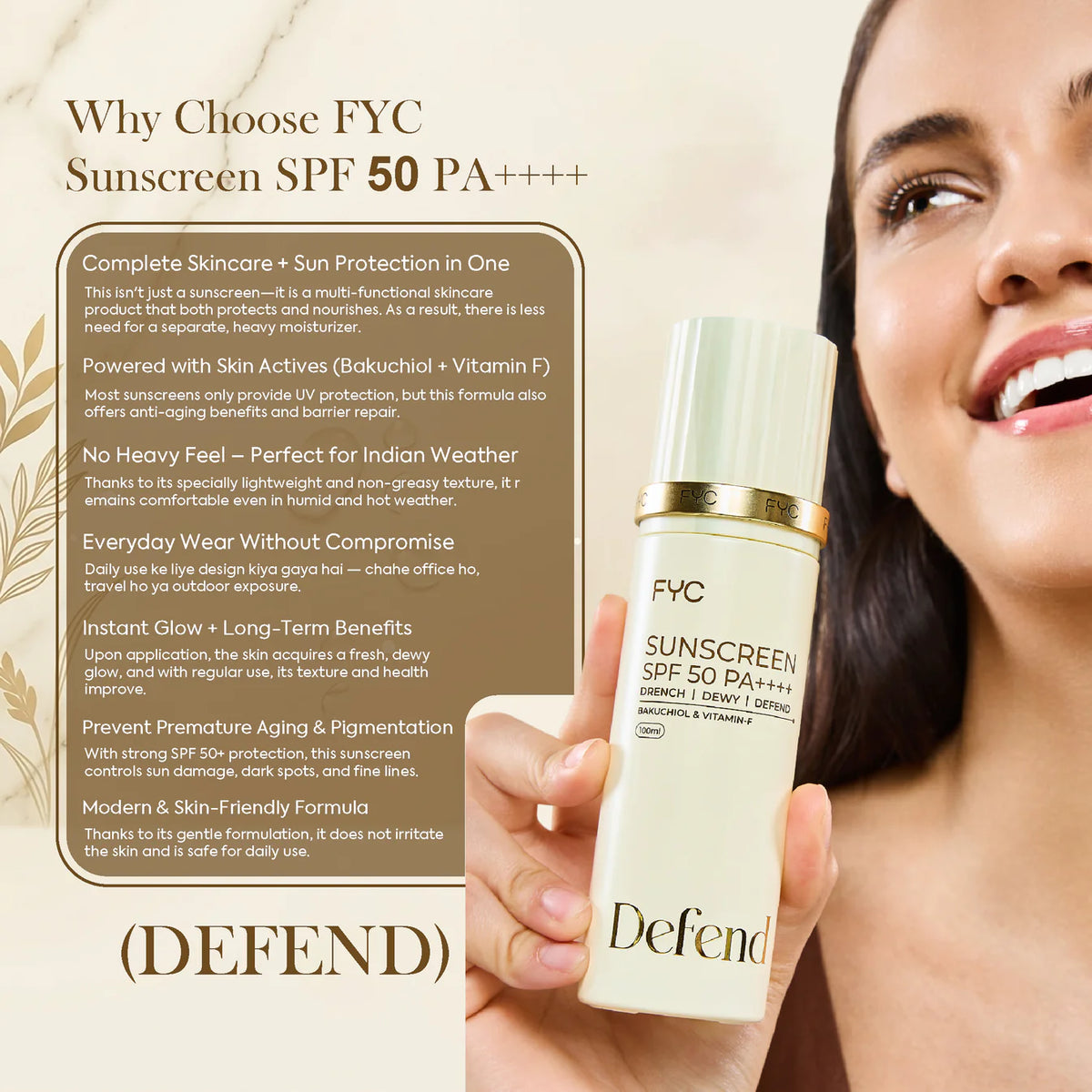 FYC Sunscreen SPF 50 PA++++ | Lightweight Broad Spectrum Protection 100ml