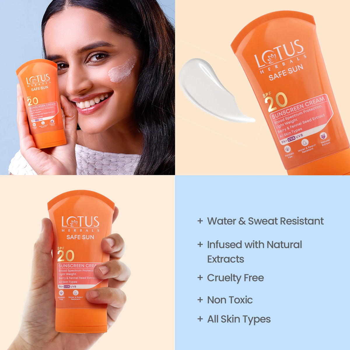 Lotus Herbal Safe Sun Sun Block Cream Breezy Berry Spf 20 Uvb All Skin Type 100g