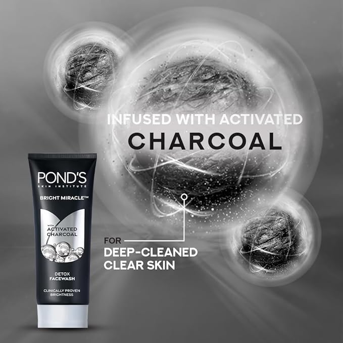 POND's Ponds Bright Miracle Detox Facewash With 10X Power Of Charcoal, 200Gm (Pack Of 2)