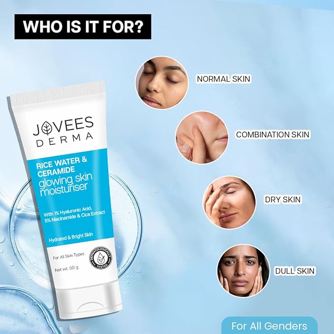 Jovees Derma Ceramides Moisturizer with Hyaluronic & Rice Water for Intense Moisturizing and Brightens Skin | With Niacinamide & Cica Extract | Barrier Repair Cream | For All Skin Type 50g