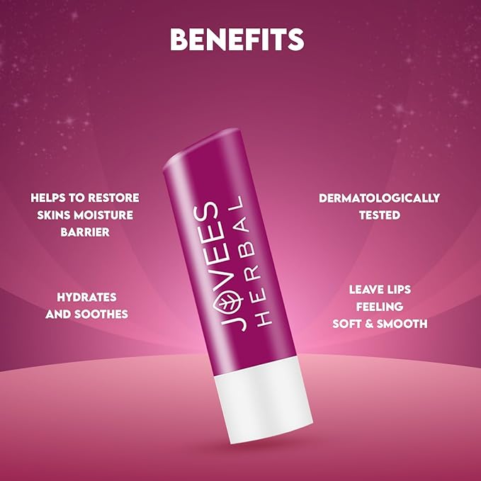 Jovees Herbal Berry Lip Balm with Hyaluronic Acid | 24 Hour Hydration | Rejuvenates Dry and Chapped Lips | Gives Soft & Supple Lips 5g