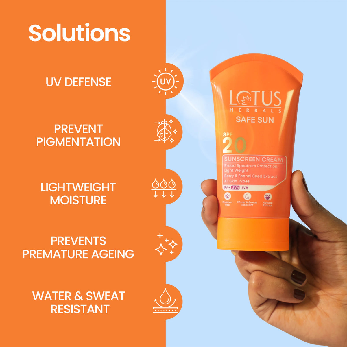 Lotus Herbal Safe Sun Sun Block Cream Breezy Berry Spf 20 Uvb All Skin Type 100g