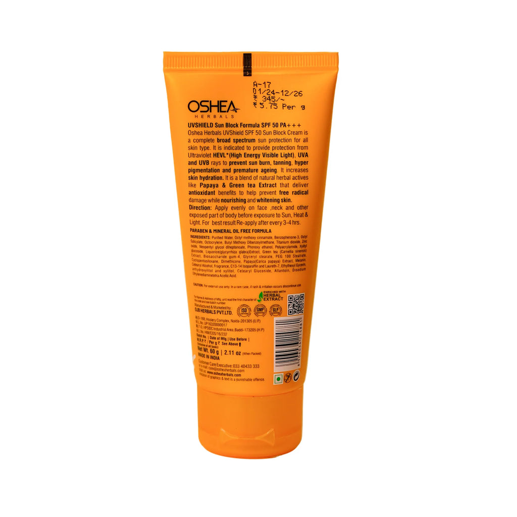 Oshea Herbals Uv Shield Sun Block Formula SPF 50 PA+++ All Type Skin 120g