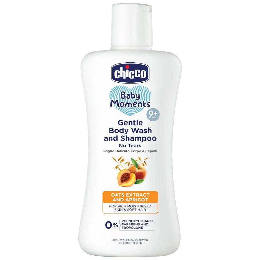 Chicco Baby Moments Gentle Body Wash & Shampoo No Tears Qats Extract And Apricot 0% 200ml