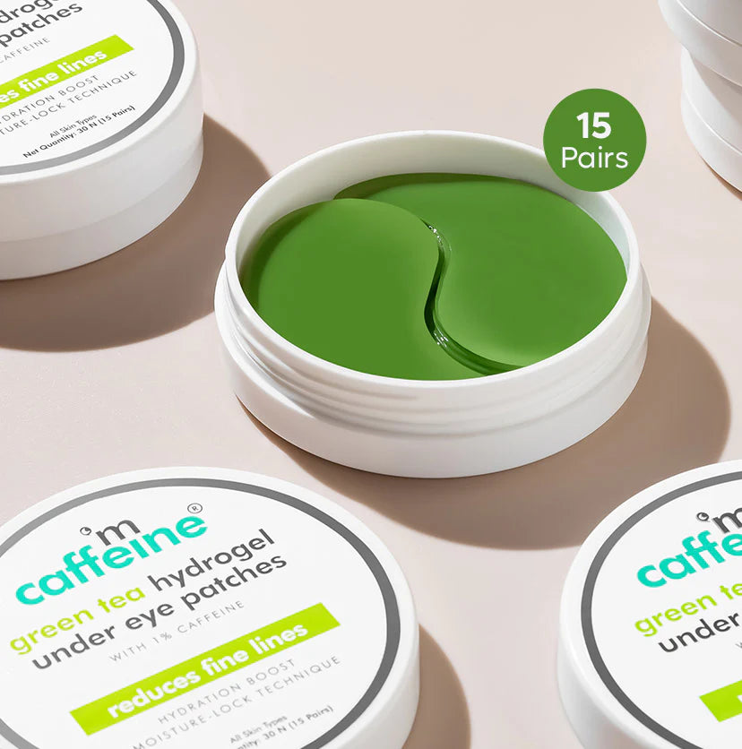 mCaffeine Green Tea Hydrogel Under Eye Patches with 1% Caffeine | Reduces Fine Lines - 15 Pairs