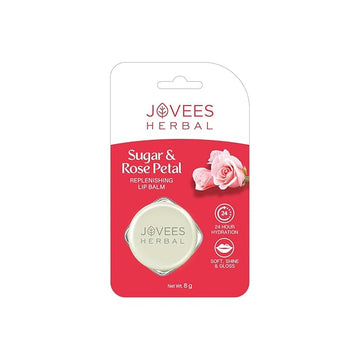 Jovees Herbal Sugar & Rose Petal Replenishing Lip Balm For Soft, Shiny and Glossy Lips | Lip Balm For Dark, Pigmented, Dry, Flaky Lips | 24 Hour Hydration | Rejuvenates Dry and Chapped Lips- 8g