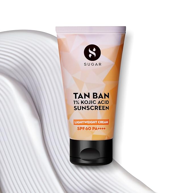 SUGAR Cosmetics Tan Ban 1% Kojic Acid Sunscreen SPF60 ++++ | 1% Peptide Complex | Barrier Repair | No White Cast | 50ml