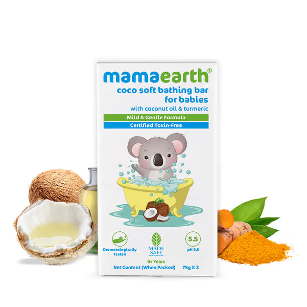 MamaEarth Coco Soft Bathing Bar for Babies, With Coconut Oil & Turmeric Pack of 2 (2 x 75 g)