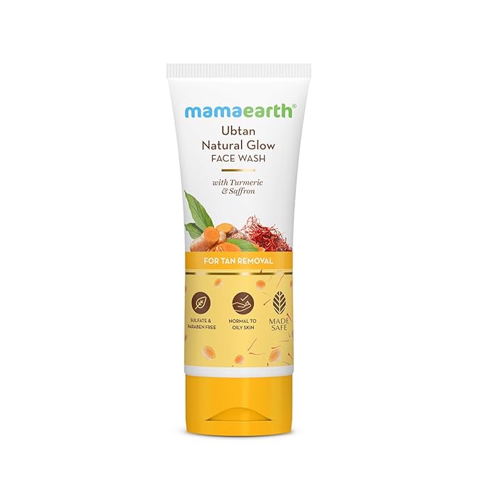Mamaearth Ubtan Natural Glow Face Wash with Turmeric & Saffron | For Tan Removal & Skin brightening | SLS & Paraben Free | For All Skin Type | For Men & Women | 100 ml