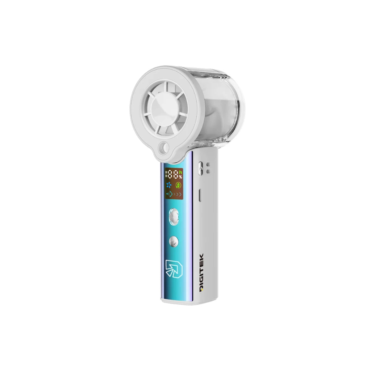 Digitek DFP-FS1 Portable Handheld Spray Fan | 7.5W Powerful Cooling | 100 Stepless Speed Levels | 3000mAh Battery | Nano Mist Spray | USB Type-C Charging, Power Bank Function & LED Display White