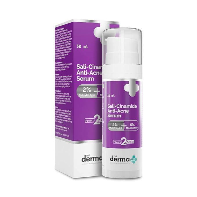 The Derma Co Sali-Cinamide Anti-Acne Face Serum I 2% Salicylic Acid & 5% Niacinamide I Fights Active Acne & Treats Acne Marks I Serum For Acne Prone & Oily Skin I Power Of 2 Actives 30ml
