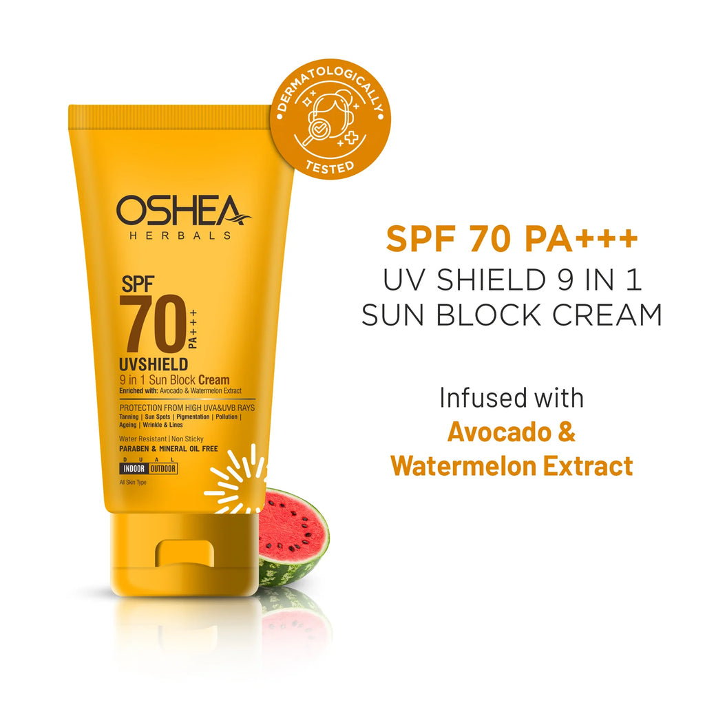 Oshea Herbals Uv Shield 9 In 1 Sun Block Cream SPF-70 PA+++ All Skin Type 60g