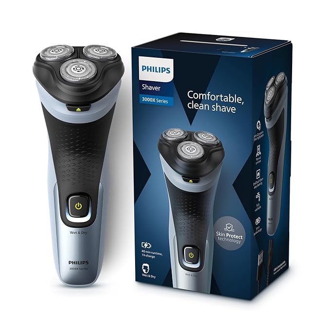 Philips Electric Shaver for Men, SkinProtect Technology, Wet and Dry Shave, 3D Floating Heads, 27 Self Sharpening Blades, Pop-up Trimmer, Cordless, Waterproof X3063/03 (New Model)
