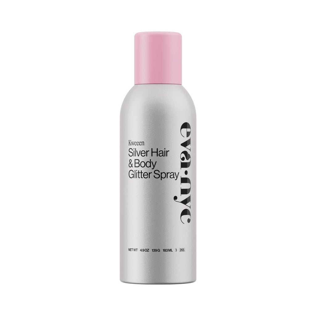 Eva NYC Kweeen Silver Hair and Body Glitter Spray - Our Original Ultra Shimmery Glitter New Look - Adds Shine + Non-Sticky - Quick Drying Sparkle Spray - Warm Vanilla Scent - 4.9 oz