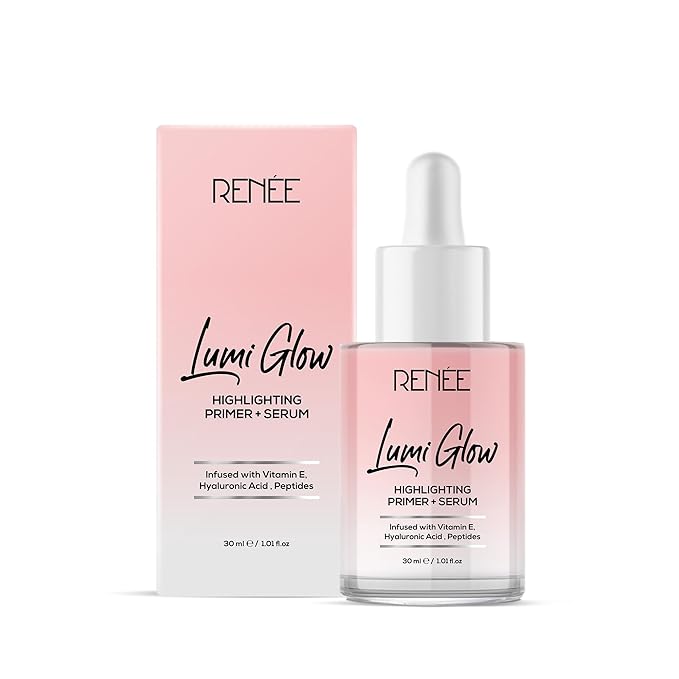 RENEE Lumi Glow Highlighting Primer + Serum | Hydrates, Promotes Even Skin Texture | Gives Luminous, 3D Glow | With Hyaluronic Acid, Peptides & Vitamin E | Base For Face Makeup | 30ml