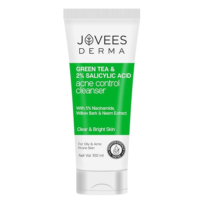 Jovees Herbal Derma Green Tea Pore Cleansing Face Wash For Acne Prone Skin,Salicylic Acid With Green Tea,Fight Pimples & Control Excess Oil,Gentle & Non-Drying Formula,Oily & Acne Prone Skin 100Ml