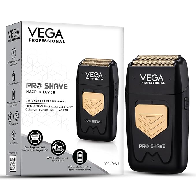 VEGA PROFESSIONAL Pro Shave Hair Shaver for Salon Professionals, Barbers and Salon-Like Shave at Home With Gold Titanium Foil & 210 Mins Runtime, (VPPFS-01)