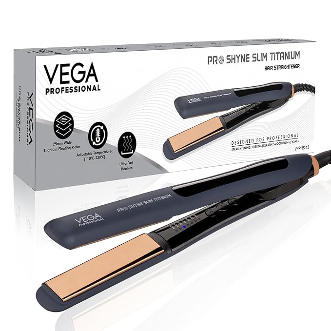 VEGA PROFESSIONAL Pro-Shine Slim Titanium Hair Straightener (VPPHS-13)