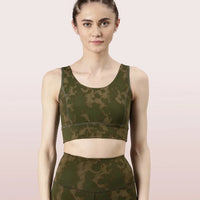 Enamor Longline Sports Bra – Printed | Scoop Neck Medium Impact Dry Fit Sports Bra | Held-in Fit E217