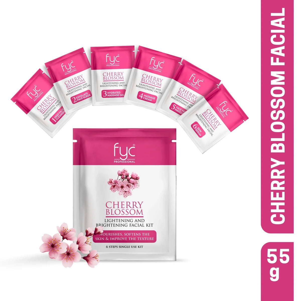 FYC PROFESSIONAL Cherry Blossom Lightening & Brightening 6 Step Facial Kit – 55g