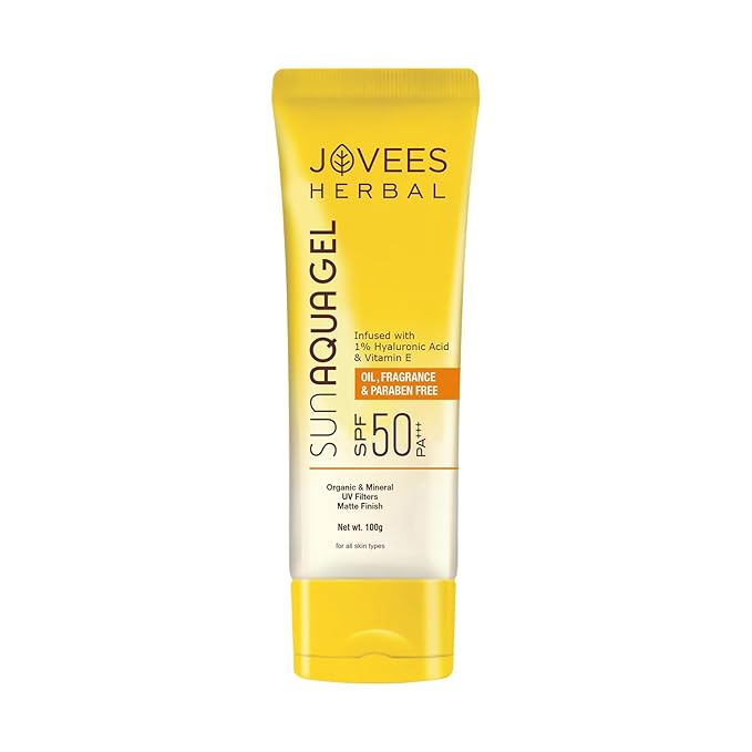 Jovees Herbal Sun Aqua Gel Sunscreen SPF 50 PA+++ | Lightweight| 1% Hyaluronic Acid | Non-Greasy, No White Cast | Perfect for Oily & Combination Skin | Sunscreen For Men/Women 100g