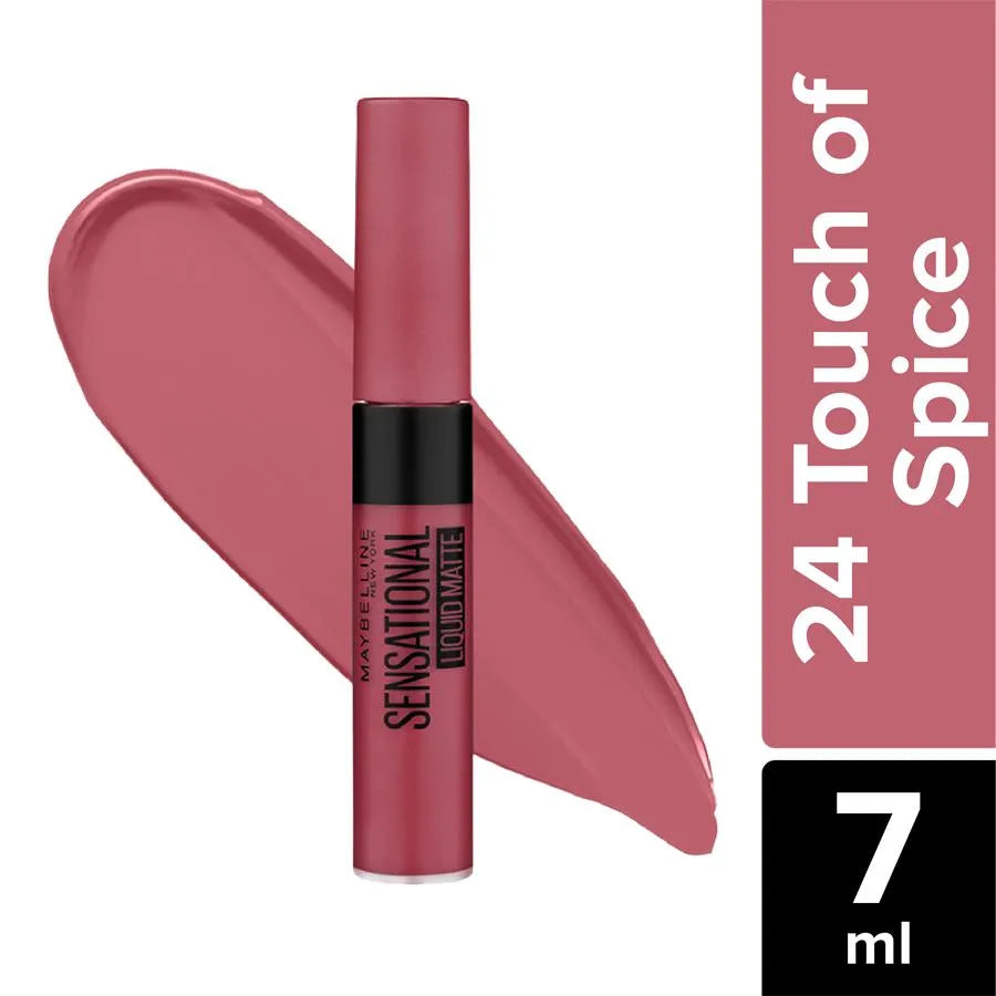 Maybelline New York Sensational Liquid Matte Liquid Lipstick Intense Colour Effect Non-Sticky Non-Cracking 24 Touch of Spice 7ml