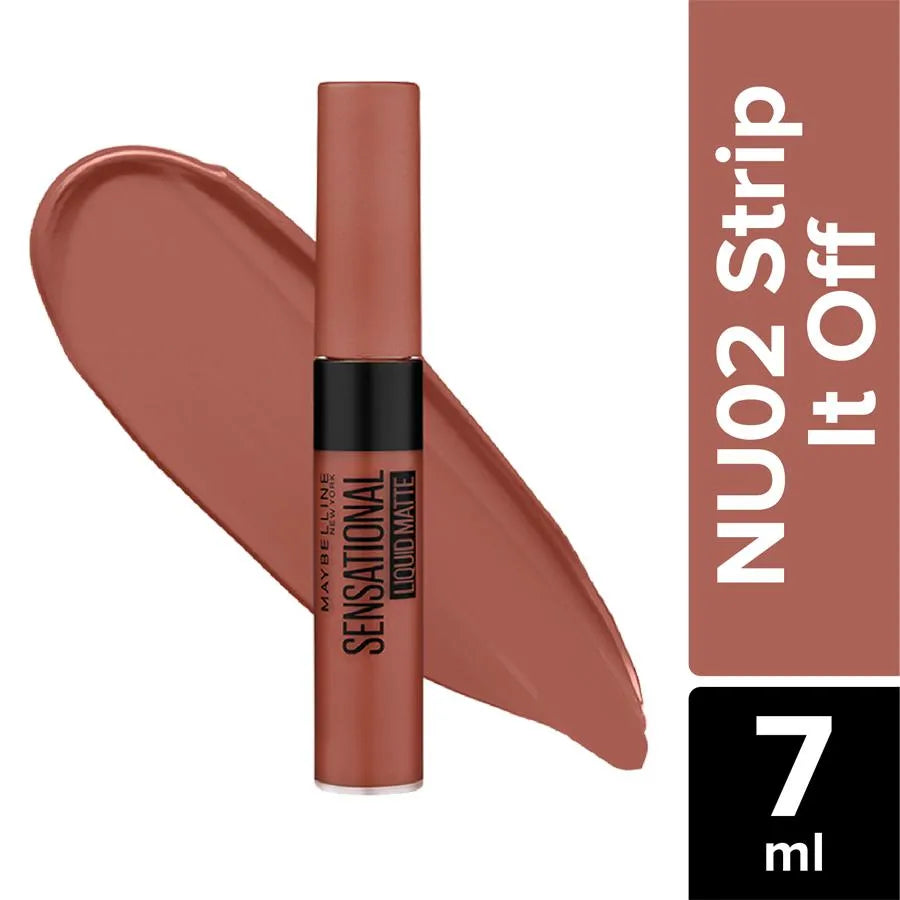 Maybelline New York Sensational Liquid Matte Liquid Lipstick Intense Colour Effect, Non-Sticky Non-Cracking NU02 Strip It Off 7ml