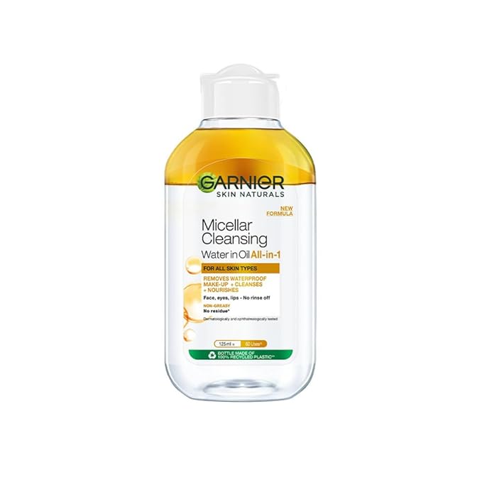 Garnier Skin Naturals, Cleansing Water for Waterproof Makeup, Nourishing Formula, Micellar Oil-Infused Cleansing Water 125ml