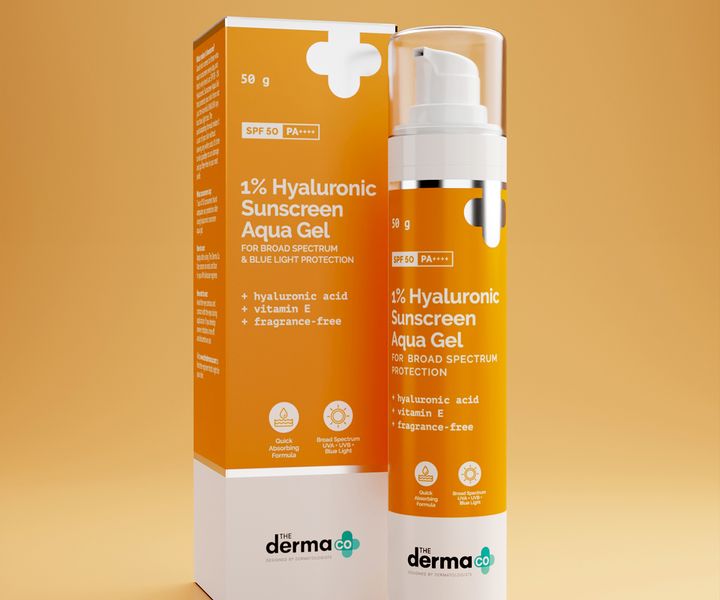 The Derma co 1% Hyaluronic Sunscreen Aqua Gel - 50g Broad Spectrum Protection SPF 60 PA++++ | Non-Greasy