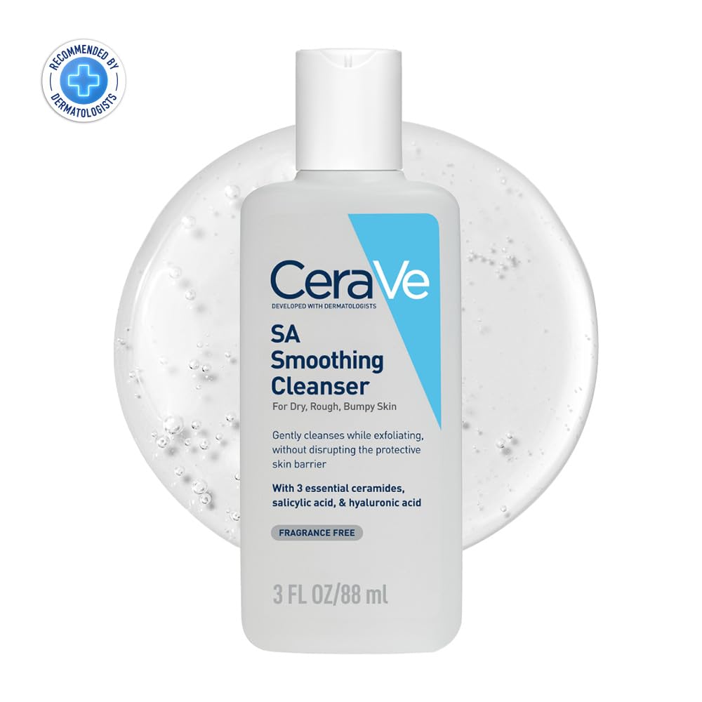 CeraVe SA Smoothing Cleanser For Dry, Rough & Bumpy Skin, contains Salicylic Acid, Ceramides, Hyaluronic Acid|Dermatologist Recommended Face wash (88ml)