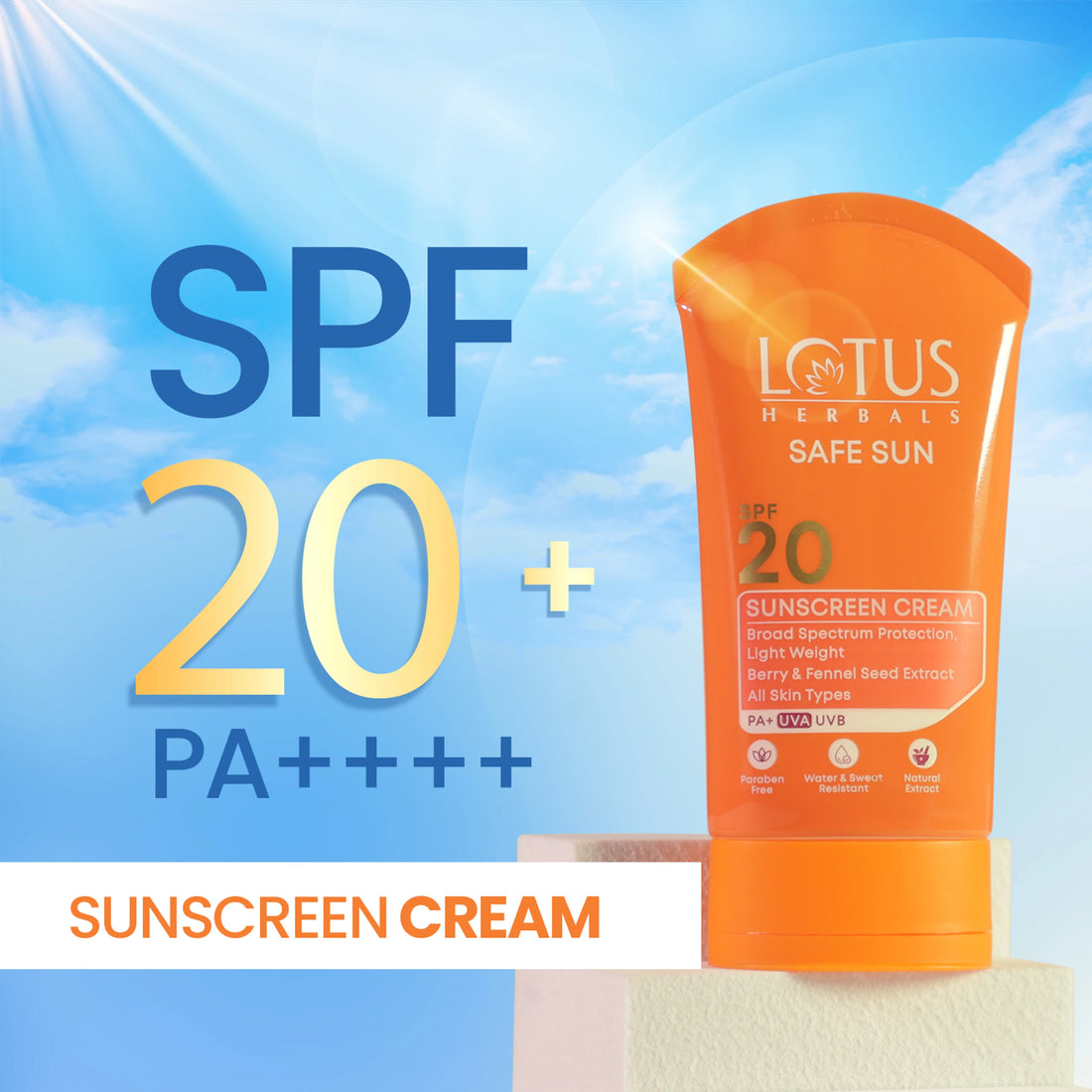 Lotus Herbal Safe Sun Sun Block Cream Breezy Berry Spf 20 Uvb All Skin Type 100g
