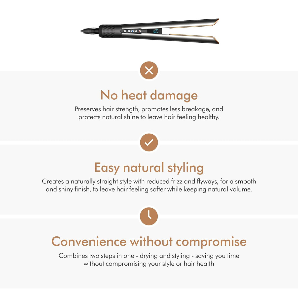 Dyson Airstrait™ Straightene| Dry & Straighten| Volumunious & Shiny Hair| Travel Friendly|Intelligent Heat Control|  (Bright Nickle / Bright Copper)