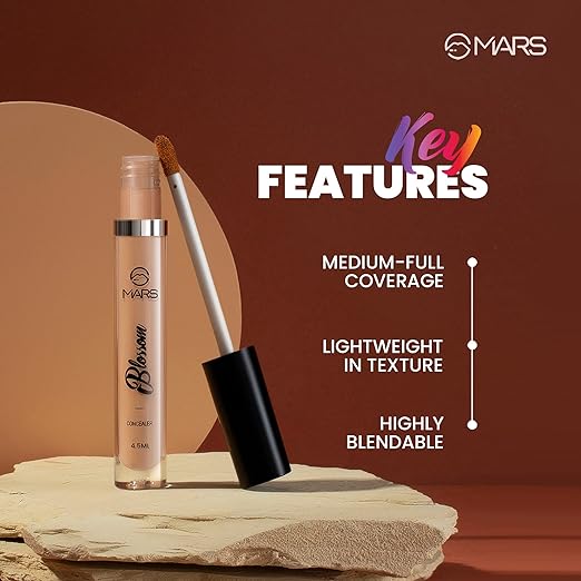 MARS Blossom liquid Concealer | Lightweight With Full Coverage | Highly Blendable Concealer for Face Makeup | Crease Resistant Formula (4.5 ml) (Warmland)