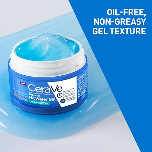 CeraVe HA Water Gel with Hyaluronic Acid, Ceramides & Niacinamide for Plumpy hydration Oil-free gel moisturizer 3 sec fast absorption Dermat recommended for Women & Men 25 ml