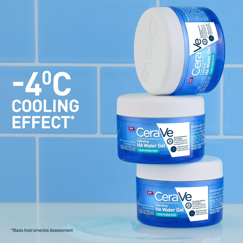 CeraVe HA Water Gel with Hyaluronic Acid, Ceramides & Niacinamide for Plumpy hydration Oil-free gel moisturizer 3 sec fast absorption Dermat recommended for Women & Men 25 ml