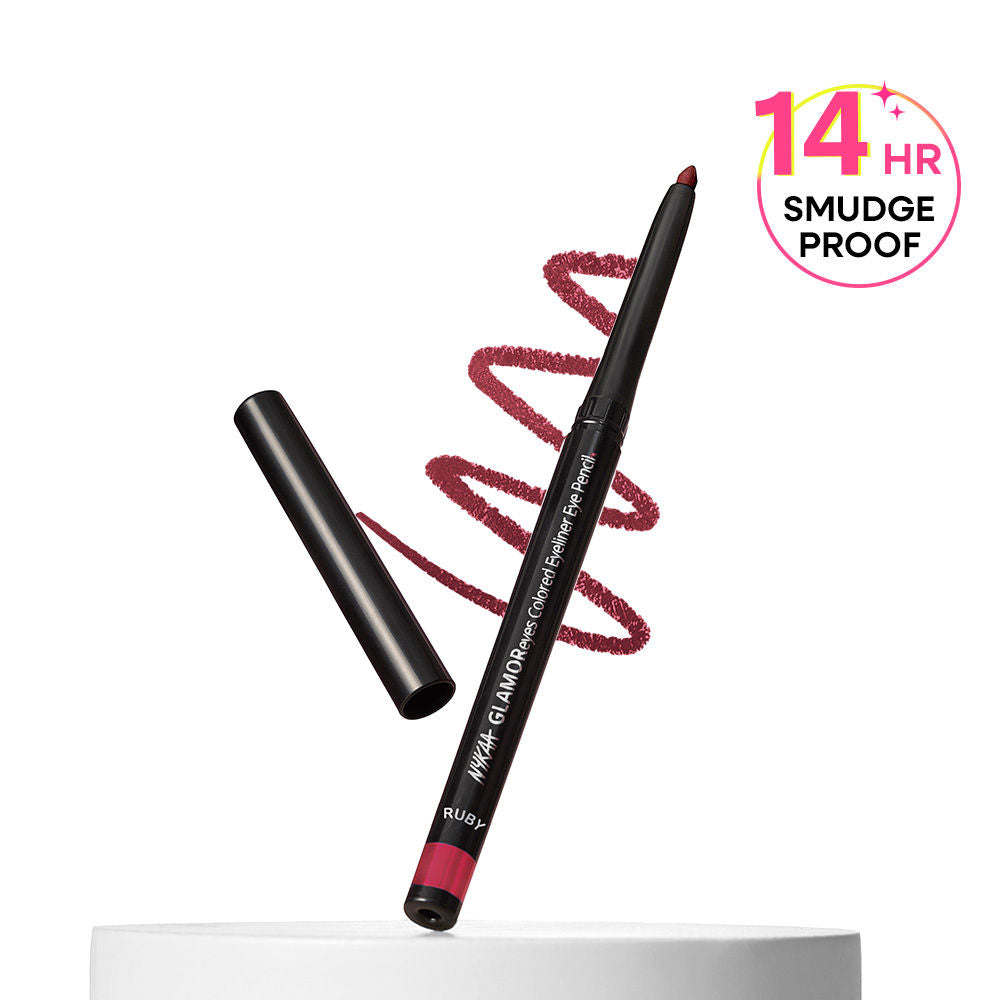 Nykaa GLAMOReyes Waterproof & Smudgeproof Colored Kajal Eyeliner Eye Pencil - Ruby (0.3g)