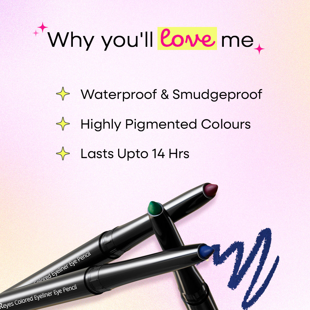 Nykaa GLAMOReyes Waterproof & Smudgeproof Colored Kajal Eyeliner Eye Pencil - Ruby (0.3g)