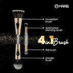MARS 4 in 1 Travel Brush with Foundation Brush, Powder Brush, Eyeshadow Blending Brush & Flat Brush | Soft Bristles Makeup Brushes Set for Women