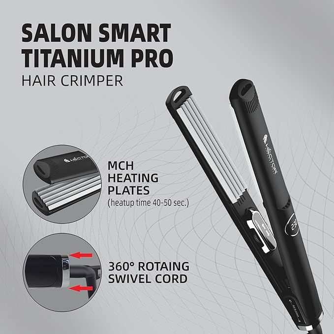 Hector Titanium Pro Hair Crimper with Fast Heatup for Women, Black