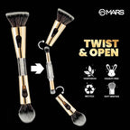 MARS 4 in 1 Travel Brush with Foundation Brush, Powder Brush, Eyeshadow Blending Brush & Flat Brush | Soft Bristles Makeup Brushes Set for Women