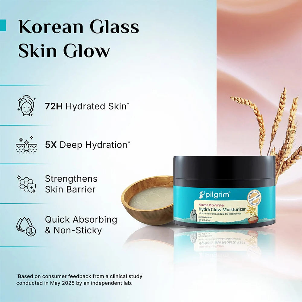 pilgrim Korean Rice Water Hydra Glow Moisturizer With 5 Hyaluronic Acids, 3% Niacinamide & 5 Ceramides