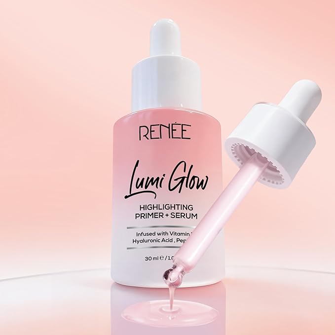 RENEE Lumi Glow Highlighting Primer + Serum | Hydrates, Promotes Even Skin Texture | Gives Luminous, 3D Glow | With Hyaluronic Acid, Peptides & Vitamin E | Base For Face Makeup | 30ml