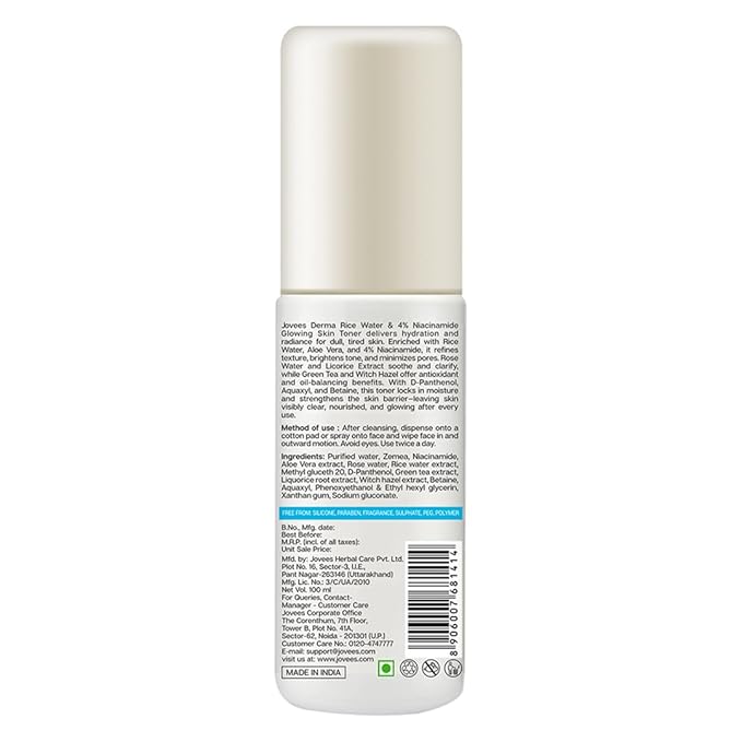 JOVEES Derma Rice Water & 4% Niacinamide Glowing Skin Toner (100ml)