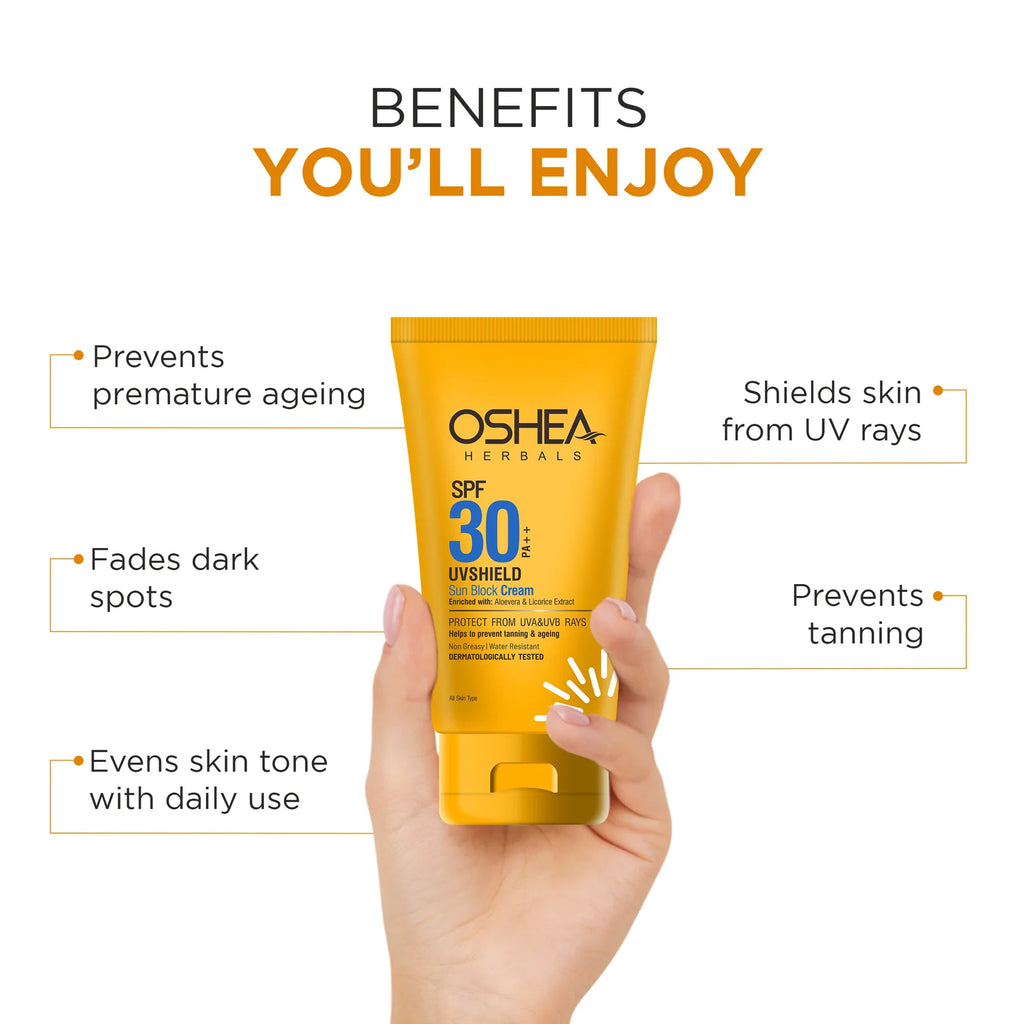 Oshea Herbals Uv Shield Sun Block Cream SPF 30 PA ++ All Type Skin 120g