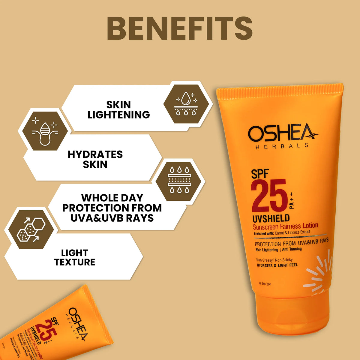 Oshea Herbals Uv Shield Sunscreen Fairness Lotion SPF 25 PA +++ All Type Skin 120g