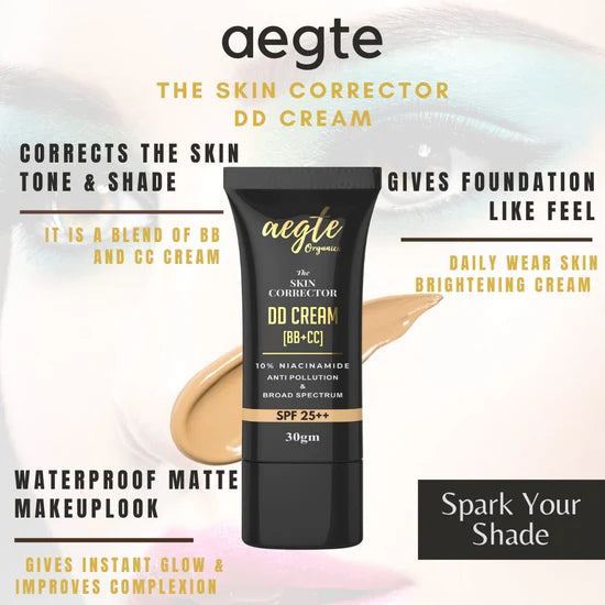 Aegte Organics Skin Corrector DD Cream (BB+CC) 10% Niacinamide &amp; Broad Spectrum SPF 25++ 30gm