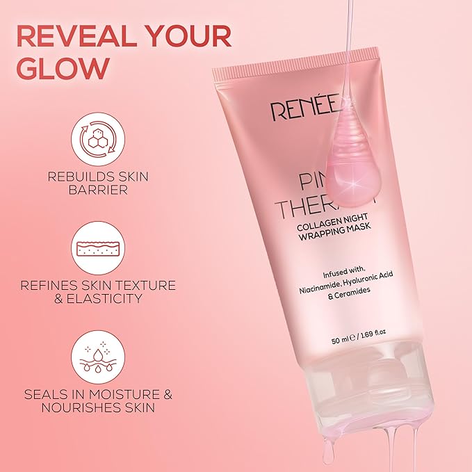 RENEE Pink Therapy Collagen Night Wrapping Face Mask | For Young, Hydrated Skin | Texture & Elasticity | Improves Skin Barrier | Hyaluronic Acid & Niacinamide Infused | 50 ml