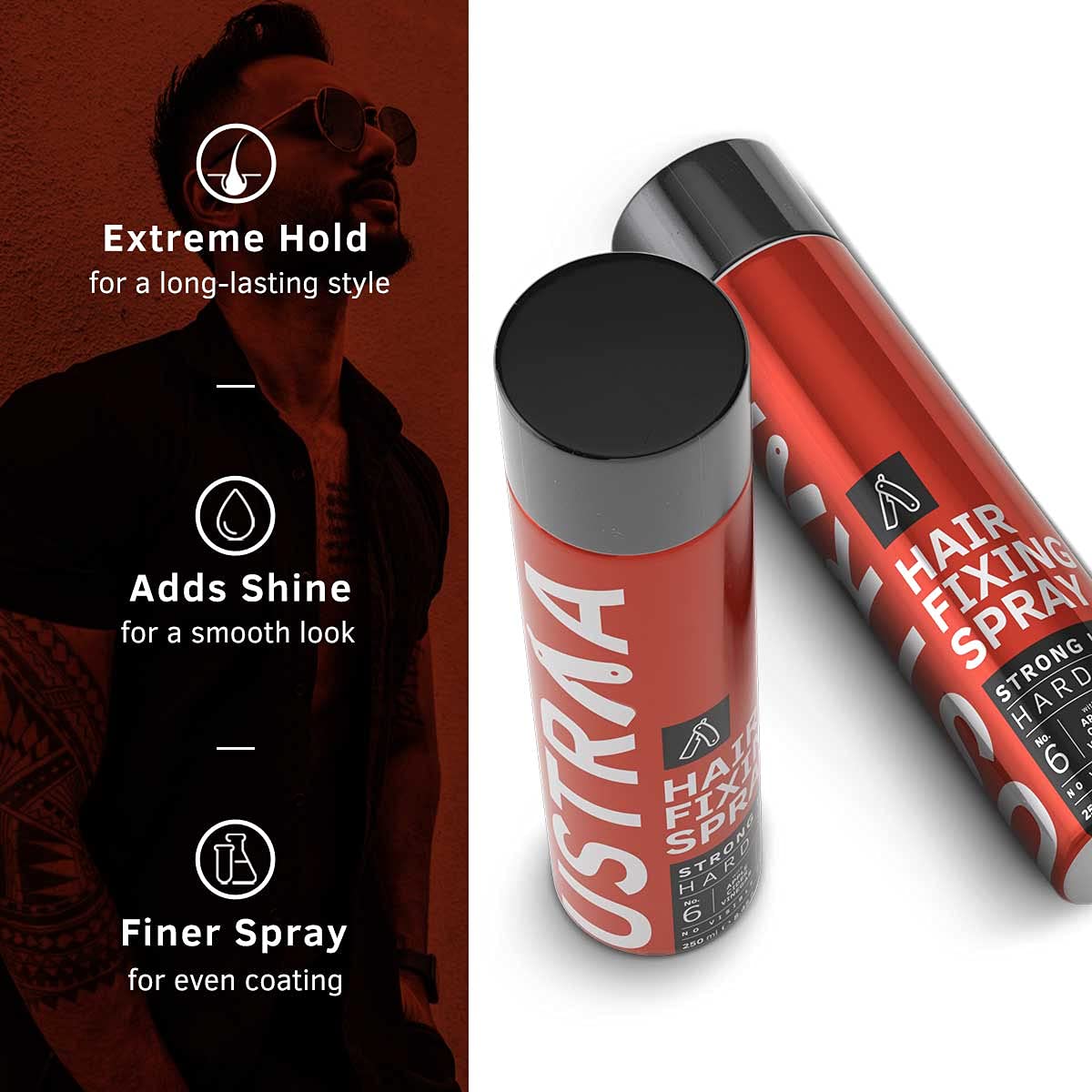 Ustraa Hair Fixing Spray Strong Hold Hard Set No-6 250ml